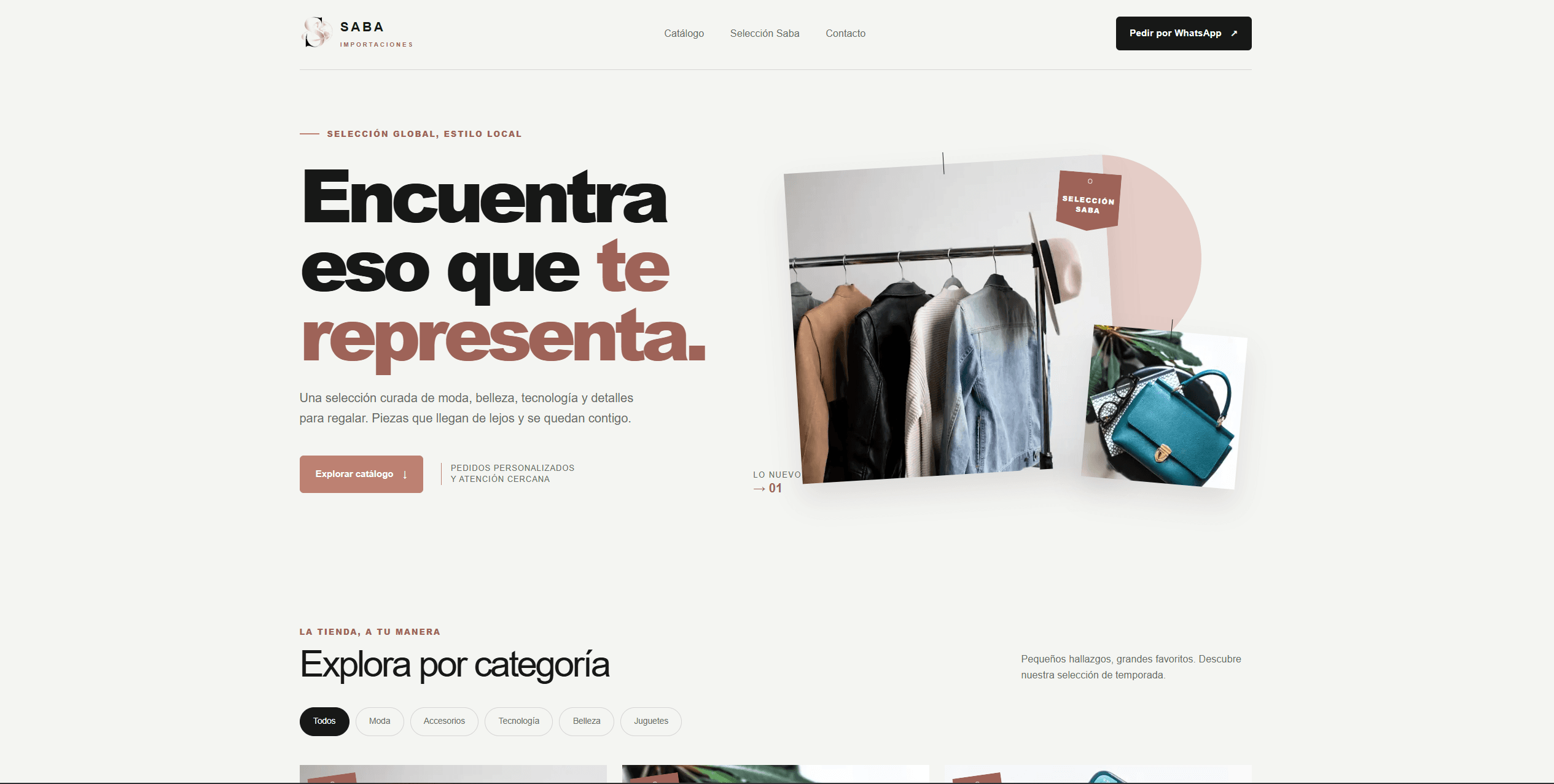 Tienda online de SABA Importaciones con selección de moda y accesorios